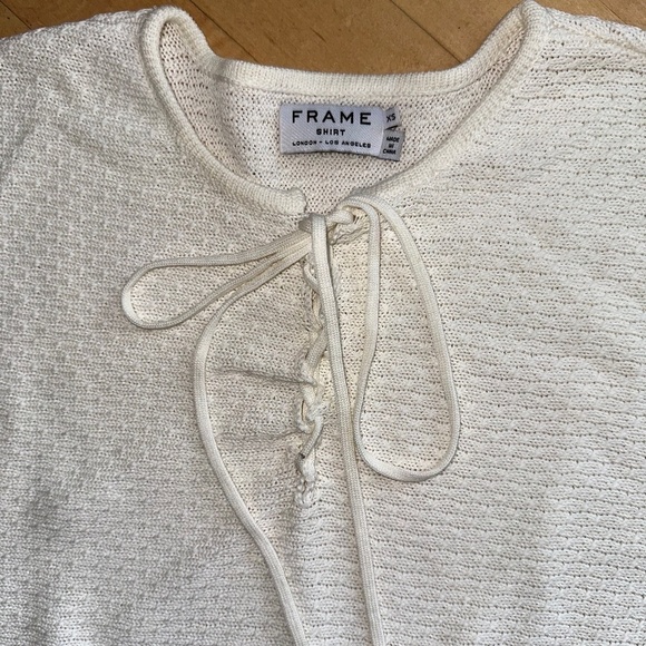 Frame Cream Tight Crochet Knit Lace Up Short Sleeve , XS. GD873 - Picture 4 of 6